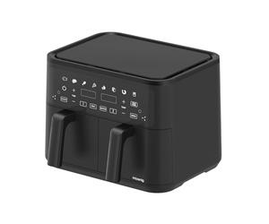 H.Koenig Friteuse sans Huile Airfryer 2 Bacs XXL FRY900, Double Capacité 9L, Reglable 80-200°C, 5 Modes de Cuisson, Minuteur 60min, 8 Programmes, Ecran Tactile