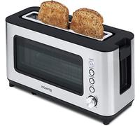 H.Koenig Grille pain Toaster 2 tranches VIEW7 Fentes larges Vitre Transparente Inox vintage, 6 niveaux de brunissage, Décongélation, Pain Viennoiseries, Centrage auto, Nettoyage facile
