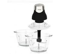 H.Koenig Mini Hachoir Electrique Noir Mat Chrome LEO9 Résistant Bol Verre Gradué 1L Lames INOX, Facile d'utilisation, Légumes, Epices, Fruits Secs, Couvercle de conservation
