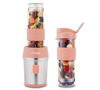 H.Koenig Mini Blender / Smoothie / Mixeur SMOO10 - 570mL, 300W, 4 Lames Inox, Sans BPA, 2 Bouteilles portables avec couvercles de voyage, Pêche Pastel, Rose