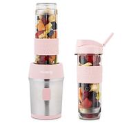 H.Koenig Mini Blender / Smoothie / Mixeur SMOO12 - 570mL, 300W, 4 Lames Inox, Sans BPA, 2 Bouteilles portables avec couvercles de voyage, Rose Pastel