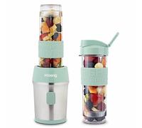 H.Koenig Mini Blender / Smoothie / Mixeur SMOO18 - 570mL, 300W, 4 Lames Inox, Sans BPA, 2 Bouteilles portables avec couvercles de voyage, Vert Pastel