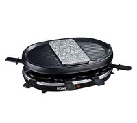 H.Koenig RP80 Raclette 8 personnes, plaque de cuisson en pierre naturelle, gril, 900 W, acier inoxydable, noir, 8 poêlons antiadhésifs