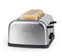 H.Koenig TOS14 Grille Pain Toaster 4 Tranches Fentes larges Inox vintage, 6 Niveaux de brunissage, Décongélation, Rapide et uniforme, Pain et Viennoiserie, Nettoyage facile, 1500 W