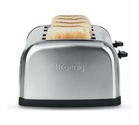 H.Koenig TOS14 Grille Pain Toaster 4 Tranches Fentes larges Inox vintage, 6 Niveaux de brunissage, Décongélation, Rapide et uniforme, Pain et Viennoiserie, Nettoyage facile, 1500 W