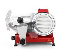 H.Koenig Trancheuse électrique à viande MSX254, charcuterie, professionnelle, précise,coupe 0-12 mm,lame 25 cm,aiguiseur intégré,large plateau,282 rpm, Rouge