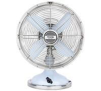 H.Koenig Ventilateur électrique de table JOE50 Silencieux Design Rétro Vintage en métal Bleu, Résistant, 3 vitesses, Fixe ou Oscillation à 90°C, Maison/Bureau, Réglage vertical, Pied antidérapant