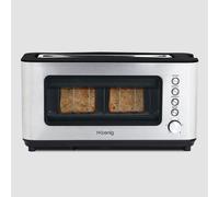 H.Koenig Grille pain Toaster 2 tranches VIEW7 Fentes larges Vitre Transparente Inox vintage, 6 niveaux de brunissage, Décongélation, Pain Viennoiseries, Centrage auto, Nettoyage facile
