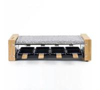 H.Koenig Appareil à raclette Multifonction 8 personnes WOD8 Design en bois naturel, Pierre granit amovible, Raclette fromage fondue professionnel, 8 poêlons antiadhésifs, 8 spatules en bois