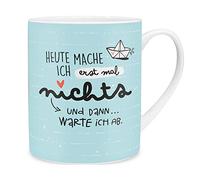 H:)PPY life 46253 Tasse XL, avec inscription en allemand « Heute mache ich erstmal nichts », motif maritime de petit bateau, en porcelaine, bleue, 60 cl