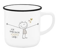 H:PPY life 74754 Tasse à expresso, motif : Hab dich so lieb, en porcelaine, 10 cl, avec bande cadeau, cadeau pour amis, anniversaire