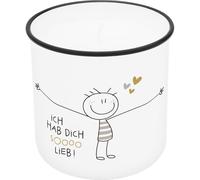 H:) PPY life Bougie dans une tasse Motif « Hab dich so liebe » - Verre à bougie imprimé, en porcelaine, hauteur 8,8 cm, diamètre 8,4 cm - Cadeau, article de décoration - 74777