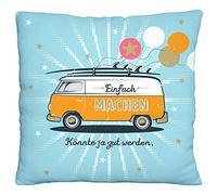 H:)PPY life Die Geschenkewelt 46426 Petit Coussin en Peluche Motif Bus à Faire Simple 25 x 25 cm