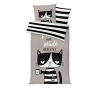 H:)PPY life Parure de lit en Coton avec Fermeture Éclair Motif Chat 135 x 200 cm Taie d'oreiller 80 x 80 cm