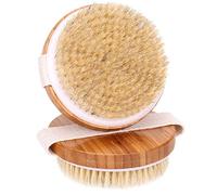 H&S Brosse Exfoliante Anti Cellulite en Bambou pour la Peau - 2 pcs - Brosses de Douche pour le Corps avec Poils Naturels à Utiliser a Sec ou Mouillé - Brosse pour le Dos