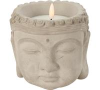 H&S Decoration | Bougie LED - Bouddha - 13,5x13 cm - Béton - Style Zen - Résistant aux intempéries et sûr