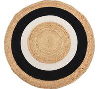 H&S Decoration tapis rond boho noir blanc beige jute coton 120x120x0,5 cm