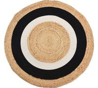 H&S Decoration tapis rond boho noir blanc beige jute coton 90x90x0,5 cm