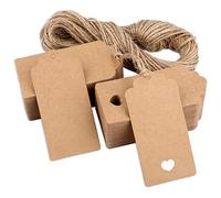 H&S Étiquettes Cadeau Marron - 120 pcs - Etiquette en Papier Kraft avec Ficelle de Jute pour Emballer les Cadeaux de Noël ou d'Anniversaire - Etiquettes Découpées en Forme de Coeur