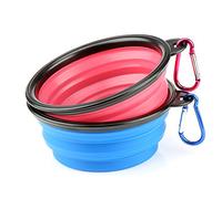 H&S Gamelle Pliable pour Chien - Lot de 2 - Petit Bol Eau de Voyage sans BPA pour Les Chiens - Mousqueton Intégré pour Un Transport Facile - Gamelle Portable & Retractable