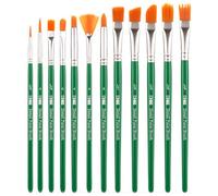 H&S Lot de Pinceaux pour Peinture Huile & Acrylique ou Aquarelle - 12pcs - Pinceau Professionnel à Pointe Ronde et Plate avec Poils Synthétiques - Pinceau Rond Boite de 12 Vert