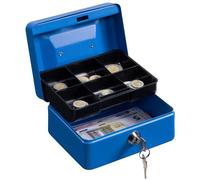 H&S Money Box Tin 6" Steel Cash Safe Box Petty Cash Deposit Tin with Lock 2 Keys - Blue