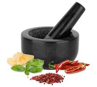H&S Mortier Pilon Cuisine - Accessoire Cuisine en Granite de 12 cm de Diamètre pour Broyage des Épices Guacamole Pesto Noix Mojito - Mortier et Pilon Concasseur a Grain Noir
