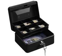 H&S Petite Caisse Monnaie Billet Piece - Boîte à Monnaie en Acier Noir avec Plateau Compartimenté pour Pièces - Petit Coffre Fort avec Serrure et 2 Clés - Boite Argent Liquide