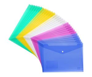 H&S Pochette Plastique A4 pour Documents - Pack de 30 - Pochettes Transparentes avec Fermeture à Pression - Plastiques Réutilisables & Multicolores avec Poches Rangement Papier
