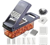 H&S Professional Hachoir à légumes 12 en 1, 7 lames, hachoir à oignons, hachoir en dés avec récipient - Un hachoir professionnel accessoire cuisine en blanc et gris