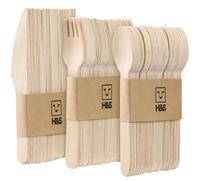 H&S Set Couverts Jetables en Bois - 150pcs - 50 Cuillères - 50 Couteaux - 50 Fourchettes - Cuillere Couteau et Fourchette Biodégradables - Couvert de Table Jetable Écologique