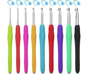 H&S Set Crochet Tricot - 9pcs - Kit Crochets en avec Poignée Douce en Caoutchouc - 12 Marquages de Points de Verrouillage - Aiguille Haute Qualité et Sachet de Rangement