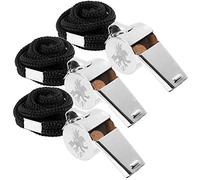 H&S Sifflet en Acier Inoxydable avec Cordon Noir - Lot de 3 - Sifflet Puissant pour Arbitre de Football ou Handball - Sifflets pour Professeurs
