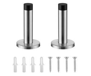 H&S Stop Porte Robuste pour Plinthes - Lot de 2 Bloc Porte - Butee de Porte Murale en Acier Inoxydable avec Pointe en Caoutchouc - Butoir Arret Mural - Bloque Porte Interieur