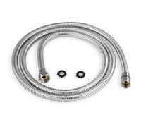 H&S Tuyau de Douche 1m25 - Flexible de Douche en Acier Inoxydable avec Finition Chromée - Tuyau de Remplacement Universel avec 2 Rondelles - Tuyau Anti-Noeud avec Fort Débit d'Eau