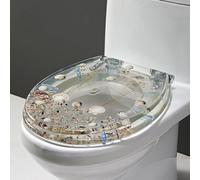 H, siège de toilette Ocean Series avec effets 3D, siège de toilette à fermeture lente, sièges de toilette en résine remplis de vrais coquilles et de gravier, charnières en acier inoxydable, facile à