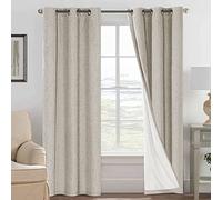 H.VERSAILTEX Primitive Lot de 2 rideaux en lin 100 % occultants en toile de jute avec doublure blanche à isolation thermique, rideaux à œillets pour salon, chambre à coucher (106,7 x 213,4 cm, pierre)