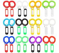 H&W 24Pcs Porte-clés de poignet&24Pcs Étiquettes de clés en plastique avec étiquettes,porte-clés à spirale à ressort avec bracelet extensible de Kering,bracelet de poignet,attache de cheveux