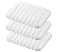 H&W 3Pcs Porte-savon auto-drainant,Porte-savon en silicone pour la douche, porte-savon pour le savon en barre, porte-savon pour la salle de bain, l'évier de cuisine, garde le savon au sec(blanc)