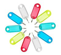 H&W 50Pcs Porte-clés en plastique avec étiquettes,Porte-clés cristal clair avec étiquettes,Porte-clés à double affichage avec anneau fendu pour clés,animaux,bagages, bureau,Porte-noms,5 couleurs
