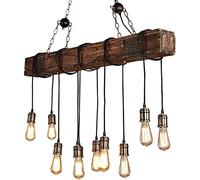 H.W.S Suspension Lampe En Bois Industrielle Noire Vintage Suspendue Lustre RéTro MéTal Hauteur RéGlable Pour Ampoules E27 Salon Table à Manger Cuisine (10 light)