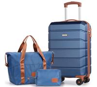H.yeed Ensemble de Valises de Voyage 3 Pièces, Valise Cabine Rigide Légère en ABS avec 4 Roues Pivotantes et Serrure TSA, 21" + Sac de Voyage et Trousse de Toilette, Bleu