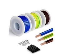 H05V-K 0,5mm² - Kit 3 couleurs (bleu, marron, jaune-vert) 3x10m - Fil électrique souple en cuivre isolé PVC - Gaines thermorétractables & cosses inclus