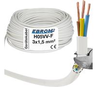 H05VV-F 3x1.5 mm² round plastic cable white 5,10,15,20,25,30,35,40,45,50,55,60 m and so on up to 100 m in 5 m increments