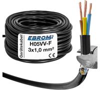 H05VV-F Plastic Round Cable 3x1.0 mm² 3G1 mm²-Colour: Black-Various Lengths in increments of 5 m up to 150 m-Cable Length: 5 m