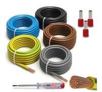H07V-K Kit de câblage flexible 4 mm² 5 x 1 m avec 20 embouts de câble, idéal pour compteur, câbles de terre et ponts de câblage