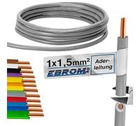 H07V-U Câble conducteur à un conducteur rigide - Gaine en PVC - 1,5 mm² - Couleur : gris - 10 m, 15 m, 20 m, 25 m, 30 m, 35 m, 40 m, 45 m, 50 m, 55 m, 60 m jusqu’à 100 m - Au choix