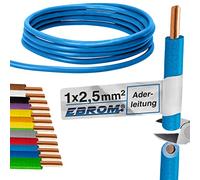 H07V-U - Câble conducteur rigide - Gaine en PVC - 2,5 mm² - Couleur : bleu clair - 10 m, 15 m, 20 m, 25 m, 30 m, 35 m, 40 m, 45 m, 50 m, 55 m, 60 m jusqu’à 100 m au choix
