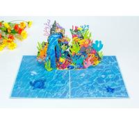 H08 Carte pop-up 3D Ocean World - Motif récifs de corail - Pour entraîneur de plongée, plongeur et amoureux de l'océan, grand-père, père, père, mari, fils, ami, collègue
