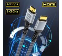 H133G-Gray 6.6FT--2M--78.7inch Long 8K HDMI 2.1 Directions, 48Gbps, Cord-4K tressé à grande vitesse, Compatible avec Roku TV/PS5/PS4/HDTV/RTX 3080 3090 ""Nipseyteko